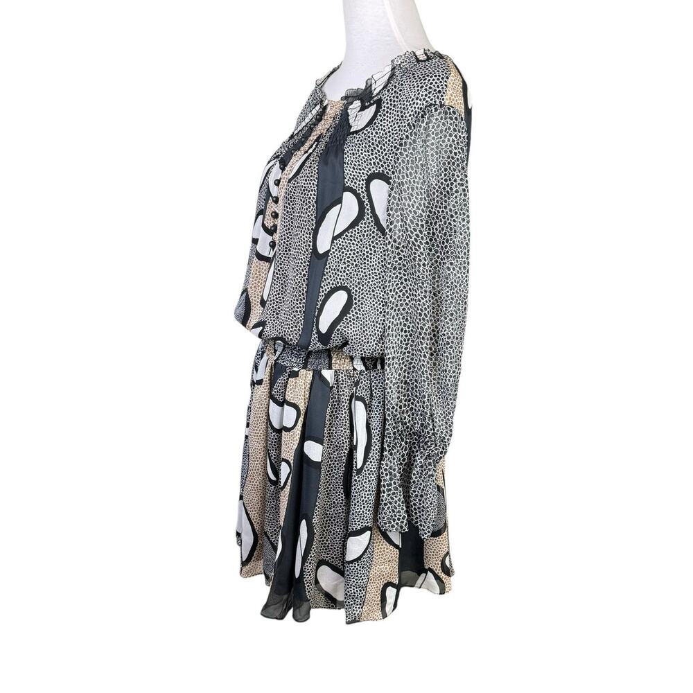 Diane Von Furstenberg DVF NWT Kelley Brown Black Printed 100% Silk Blouson Dress - Picture 5 of 15
